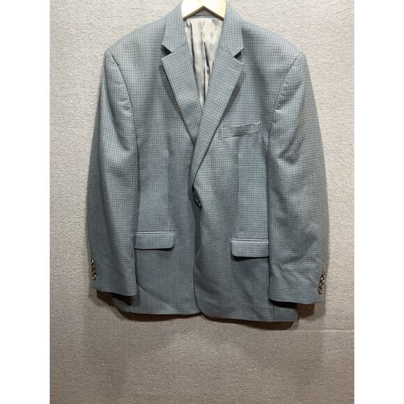 VGT Lauren Ralph Lauren Grey Blue Poly Rayon Blend Plaid Sport Blazer Size 44R - Picture 3 of 11